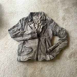 DOMA Grey Brown Leather Studded Jacket